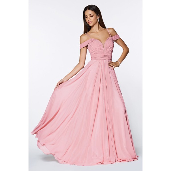 A-Line Chiffon Gown With Off The Shoulder Sleeve And Sweetheart Neckline by Cinderella Divine -CJ241