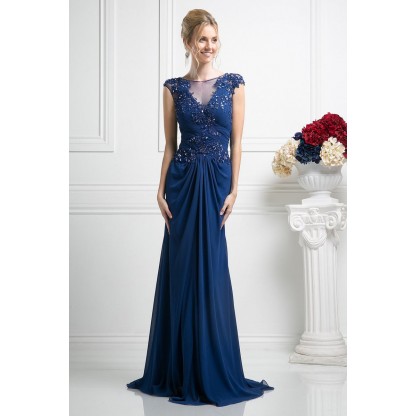 Beaded Lace Chiffon Sheath Dress by Cinderella Divine -JC909