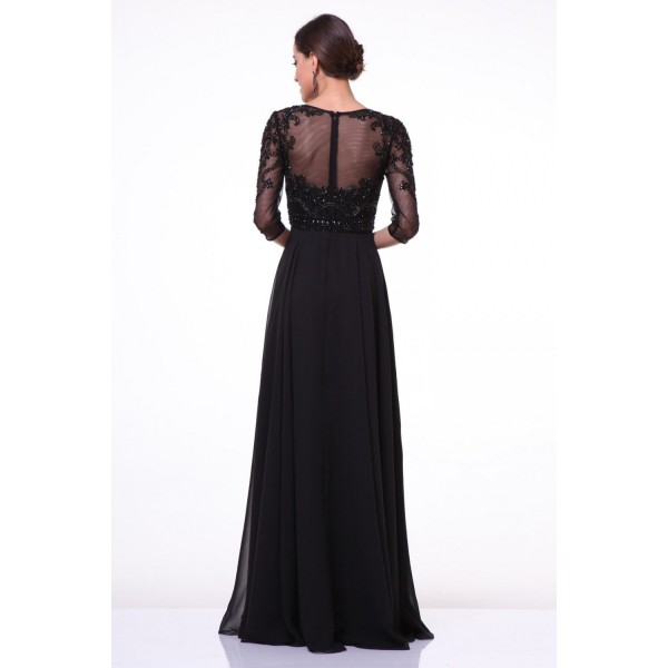 Beaded Bodice Chiffon A - Line Dress by Cinderella Divine -JC4082