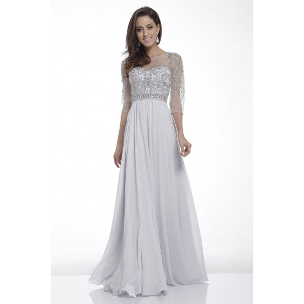 Beaded Bodice Chiffon A - Line Dress by Cinderella Divine -JC4082