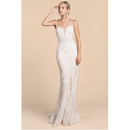 Mesh Bustier Fit And Flare Lace Gown by Andrea and Leo -A0408