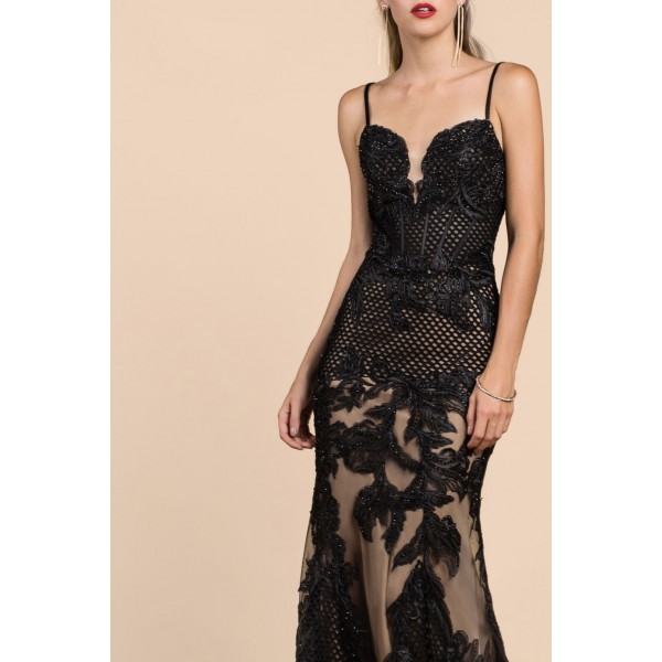 Mesh Bustier Fit And Flare Lace Gown by Andrea and Leo -A0408