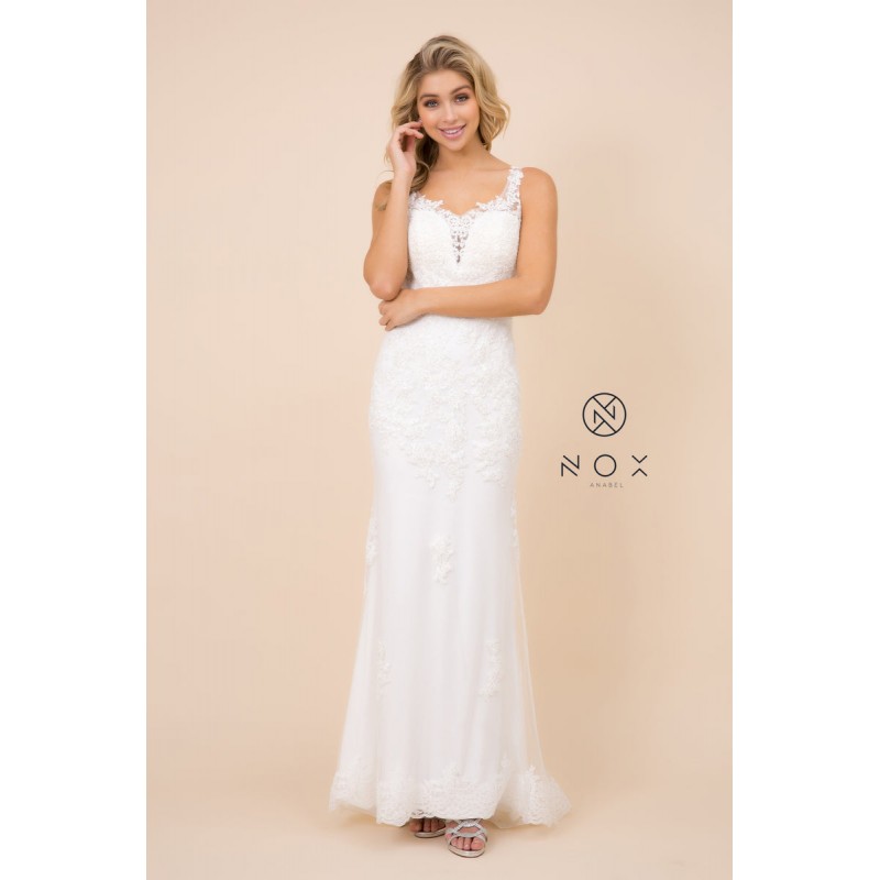 Gorgeous V-Neck White Dress With Deep Back And Laced Sleeves by Nox Anabel -W907