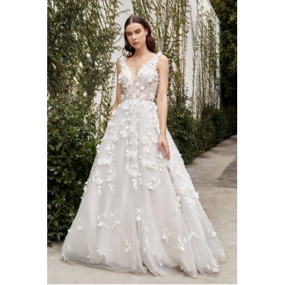 Floral Applique Bridal Ball Gown by Andrea and Leo -A1042W