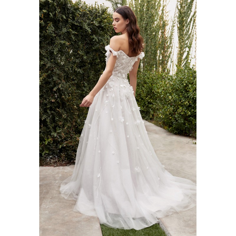 Off White Long Off The Shoulder Dress With A-Line Tulle Skirt By Andrea And Leo -A1038W