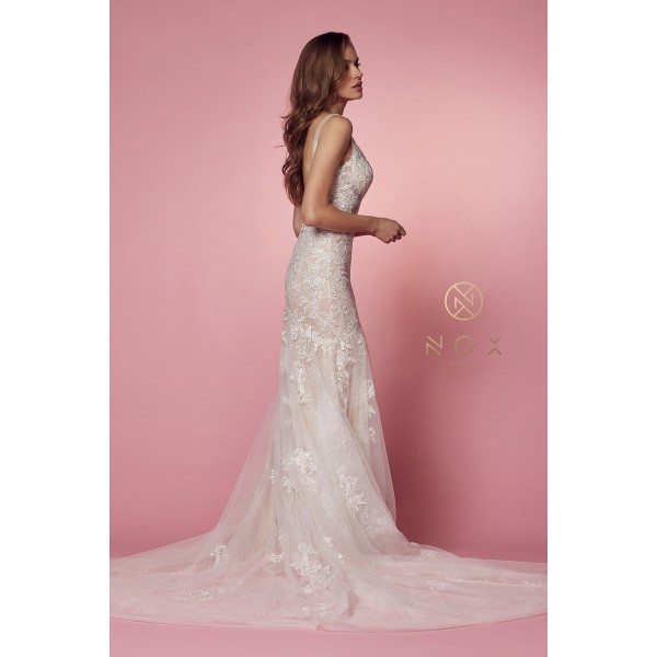 V Neck Open Back Wedding Dress By Nox Anabel -H493