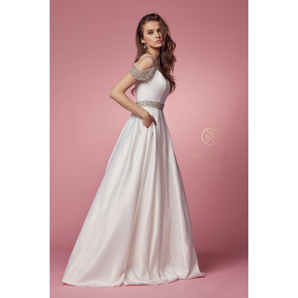 Embellished Cold Shoulder Long Sweetheart Dress By Nox Anabel -R224W