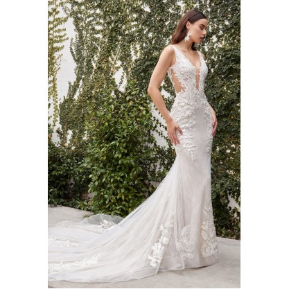 Long Sleeveless Lace Dress With Fitted Skirt By Andrea And Leo -A1072W