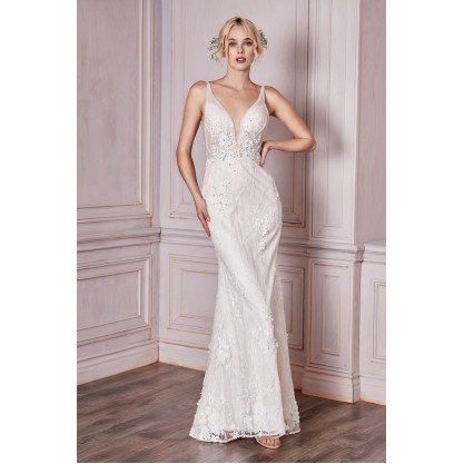 Floral Applique Bridal Dress By Cinderella Divine -CDS403W