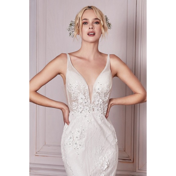 Floral Applique Bridal Dress By Cinderella Divine -CDS403W