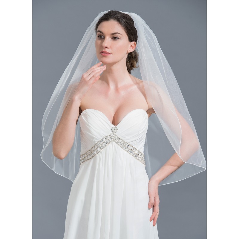 One-tier Elbow Bridal Veils With Beading