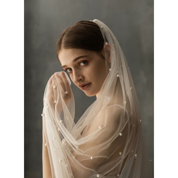 One-tier Chapel Bridal Veils With Faux Pearl
