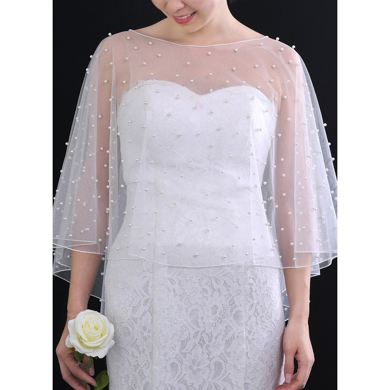 One-tier Cut Edge Elbow Bridal Veils/Fingertip Bridal Veils/Waltz Bridal Veils With Faux Pearl