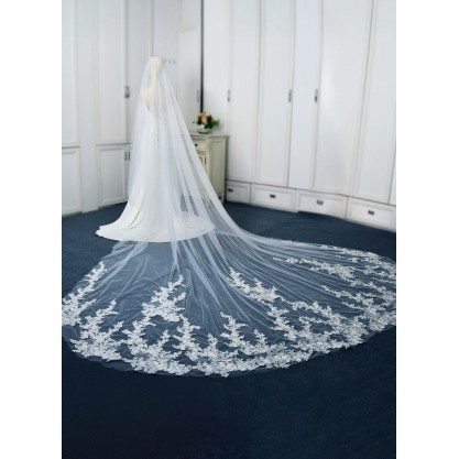 Two-tier Lace Applique Edge Chapel Bridal Veils/Cathedral Bridal Veils With Applique
