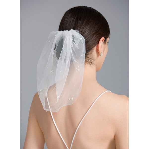 One-tier Cut Edge Birdcage Veils With Faux Pearl