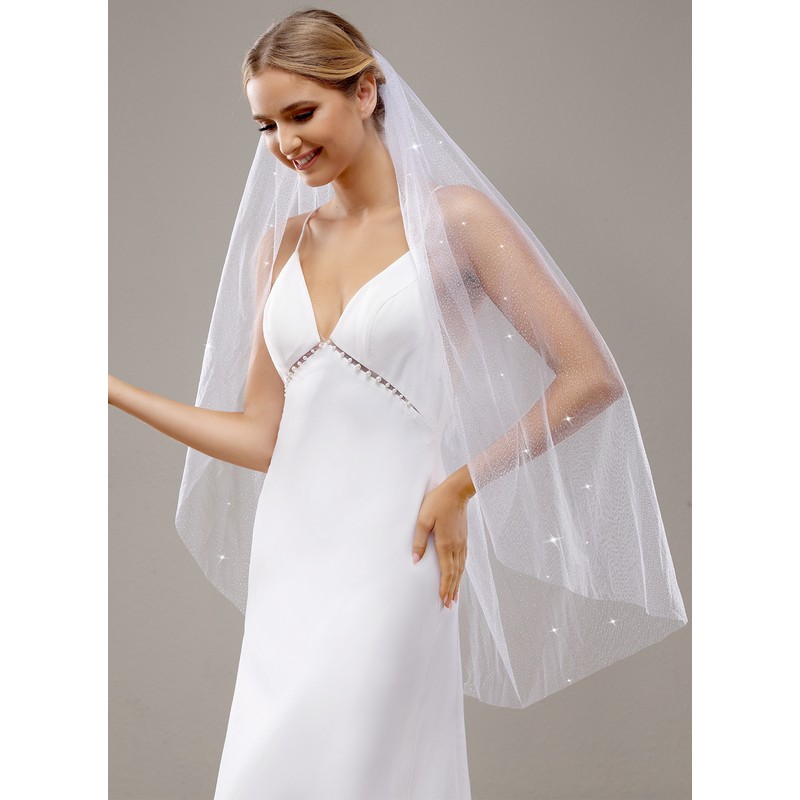 One-tier Cut Edge Waltz Bridal Veils With Sequin