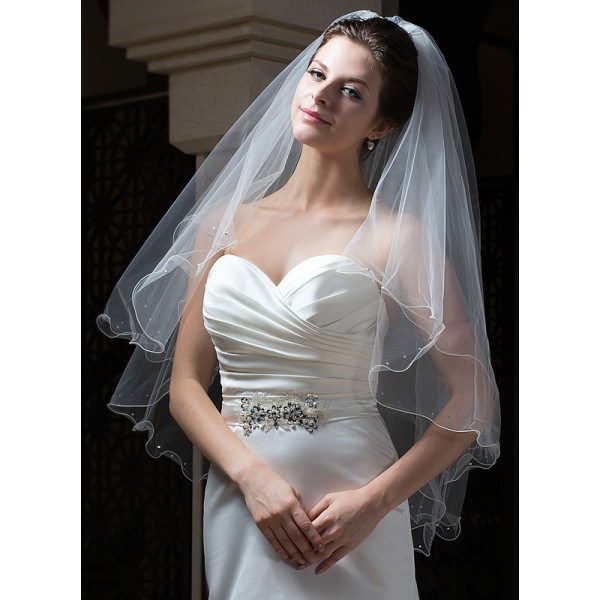 Two-tier Fingertip Bridal Veils With Scalloped Edge