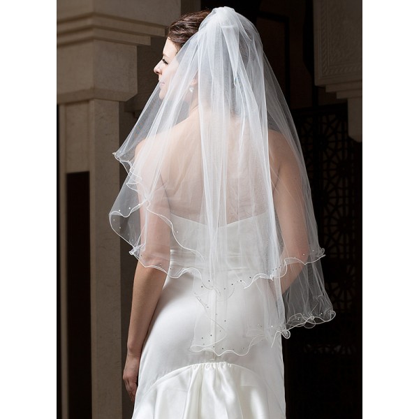 Two-tier Fingertip Bridal Veils With Scalloped Edge