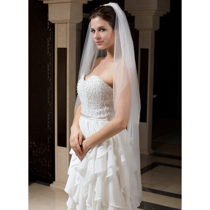 Two-tier Waltz Bridal Veils With Cut Edge