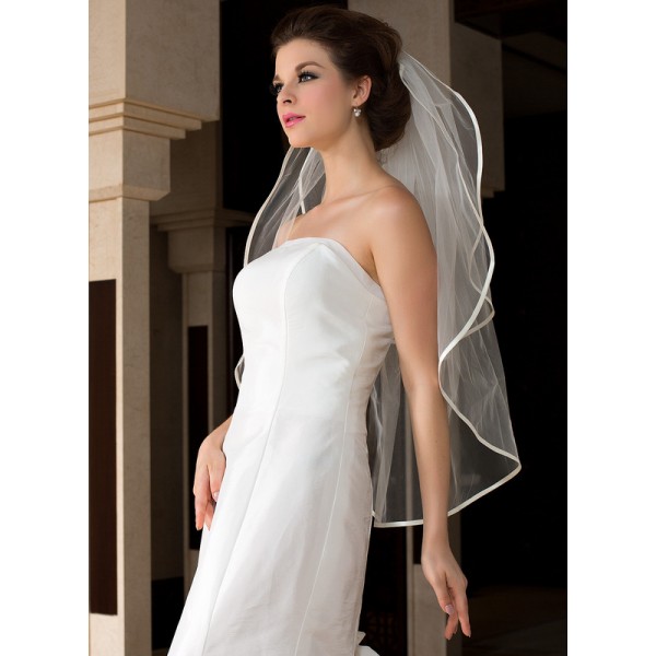 Two-tier Fingertip Bridal Veils With Ribbon Edge