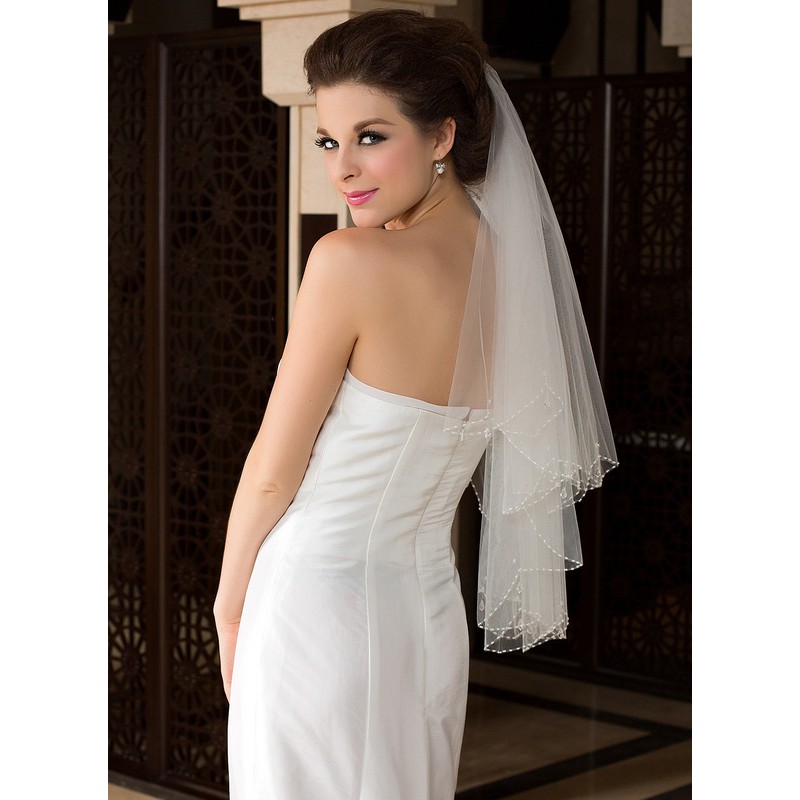 Two-tier Elbow Bridal Veils With Beaded Edge