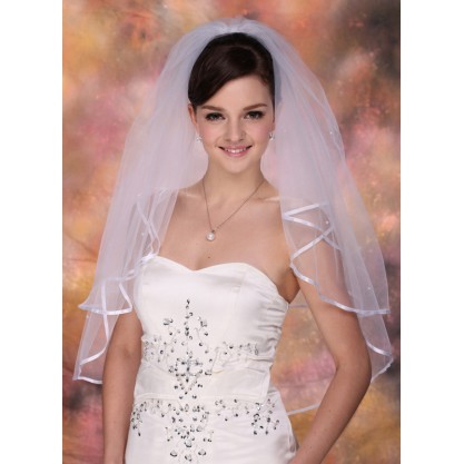 Two-tier Elbow Bridal Veils With Ribbon Edge