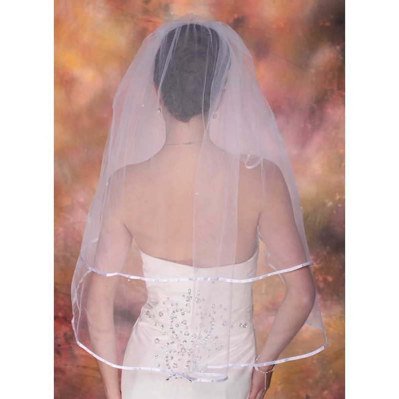 Two-tier Elbow Bridal Veils With Ribbon Edge