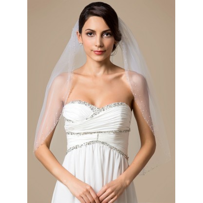 One-tier Elbow Bridal Veils With Beaded Edge