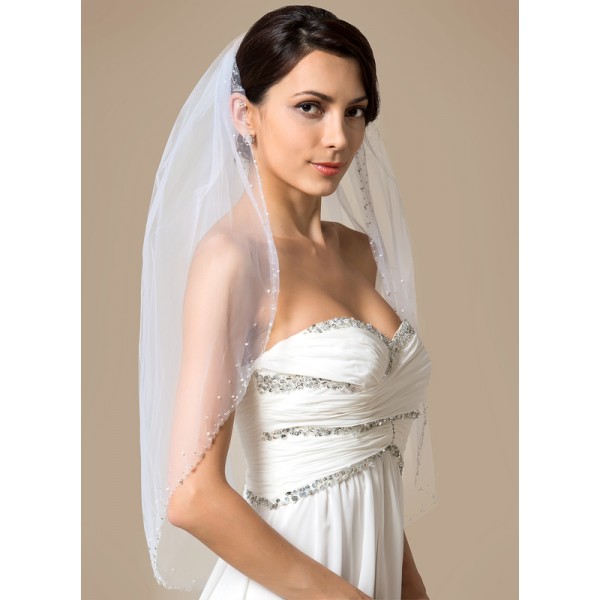 One-tier Elbow Bridal Veils With Beaded Edge