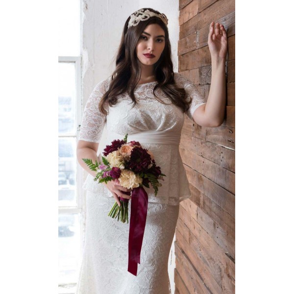 Kiyonna Long Long Sleeve Peplum Wedding Gown