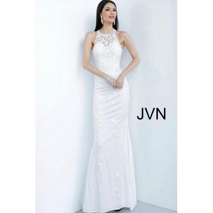 Jovani Long Halter Dress 1289 Off White