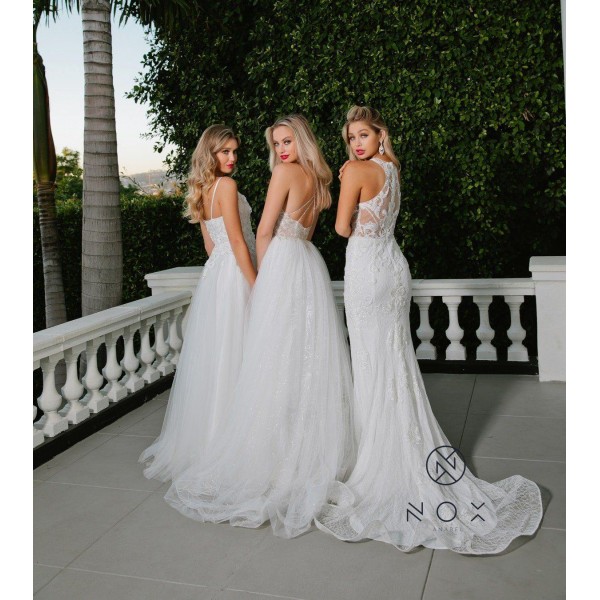 Sheer Lace Applique High Neck Wedding Dress