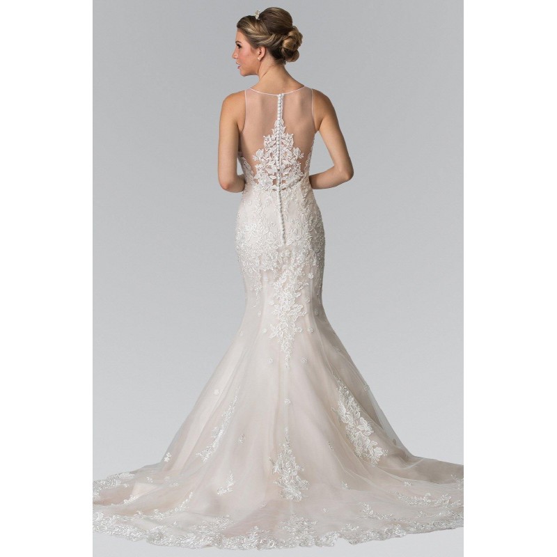 Illusion V-Neck Mermaid Style Lace Long Wedding Dress