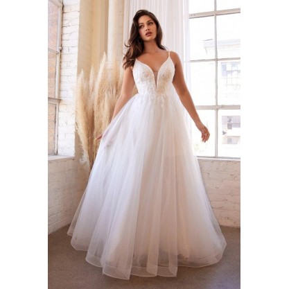 A-Line Long Tulle Wedding Dress