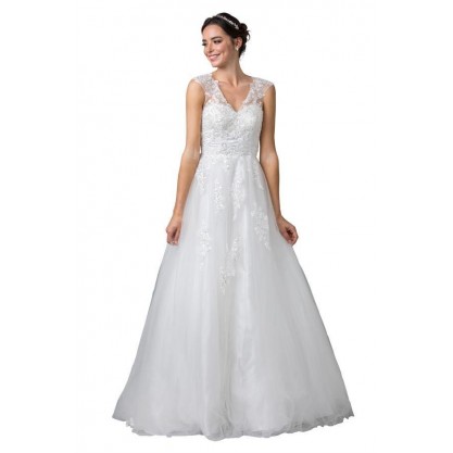 Simple Sleeveless Long Off White Wedding Gown