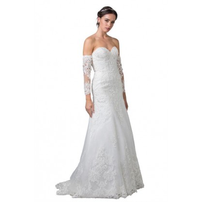 Long Sleeve Off white Strapless Wedding Gown