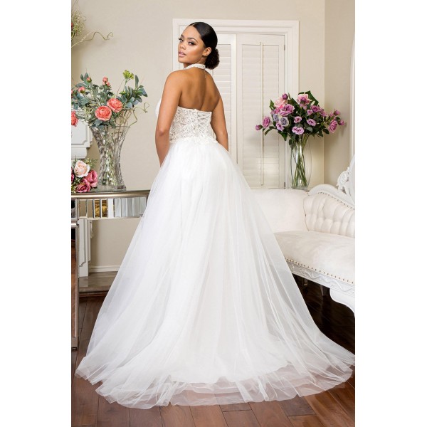 Long Strapless Sweetheart Beaded Lace Wedding Gown