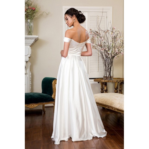 Long Off Shoulder A Line Wedding Gown