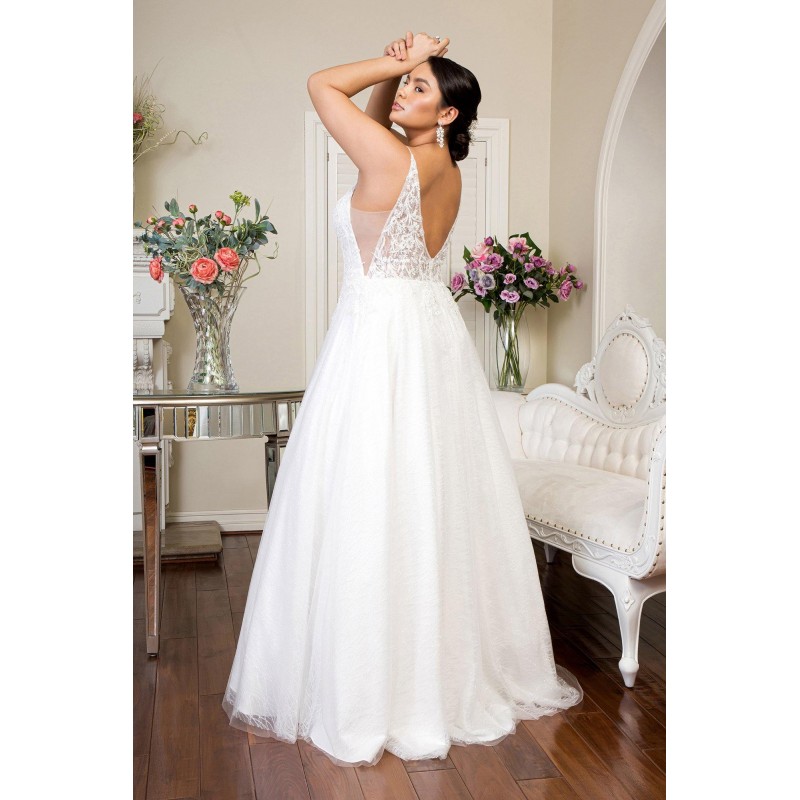 Long Beads Embellished Glitter Mesh Wedding Gown