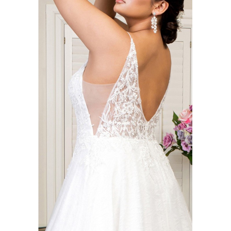 Long Beads Embellished Glitter Mesh Wedding Gown