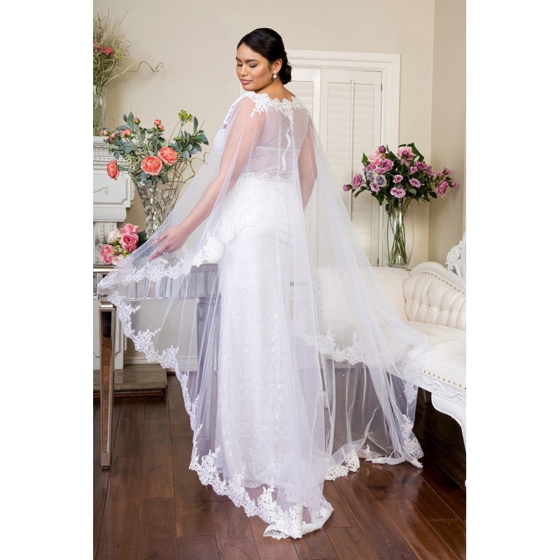 Long Sleeveless Cape Lace Wedding Gown