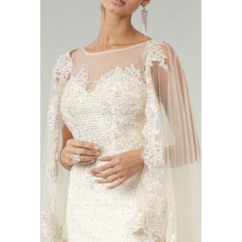 Long Sleeveless Cape Lace Wedding Gown
