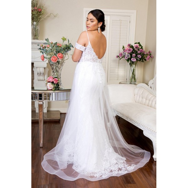 Long Embroidered Off Shoulder Lace Wedding Gown