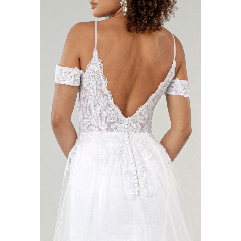 Long Embroidered Off Shoulder Lace Wedding Gown