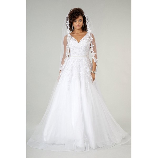 Long Sleeveless Embroidered Mesh Wedding Dress