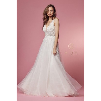 Sleeveless A-Line Long Wedding Gown