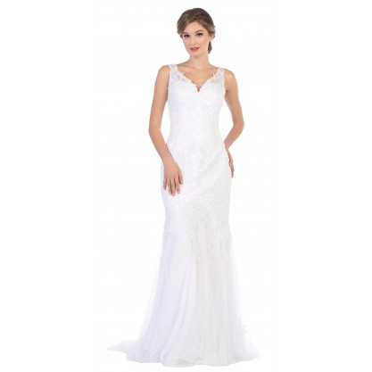 Long Wedding Dress Sleeveless Lace Bridal Gown