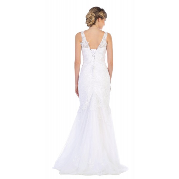 Long Wedding Dress Sleeveless Lace Bridal Gown
