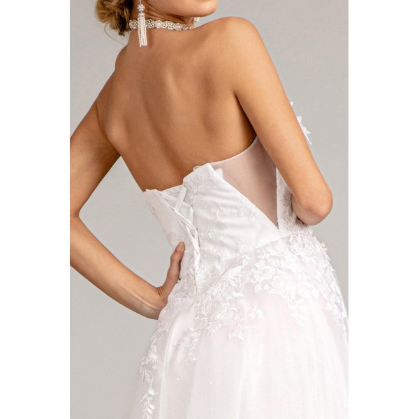 Bridal Long Strapless Mesh Wedding Dress