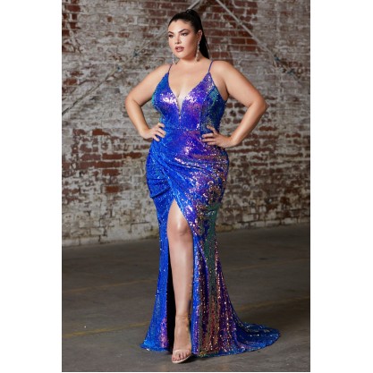 Fitted Sexy Sequin Dress With Zipper Back Closer And Leg Slit by Cinderella Divine -CDS393C